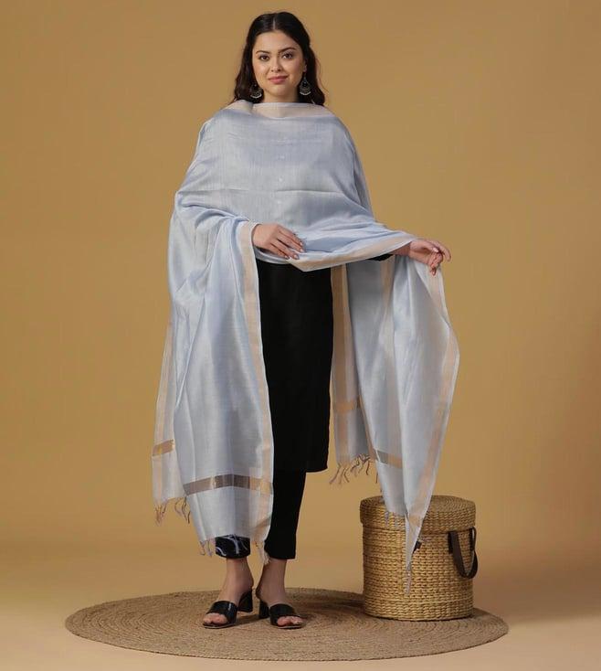 shingora sky blue cotton silk dobby dupatta