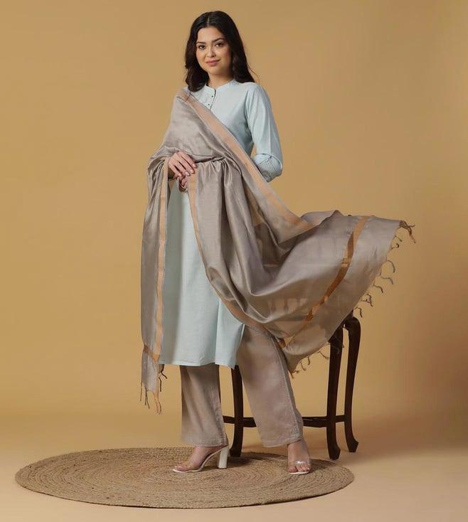 shingora grey cotton silk dobby dupatta