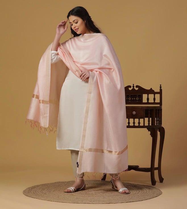 shingora peach cotton silk dobby dupatta