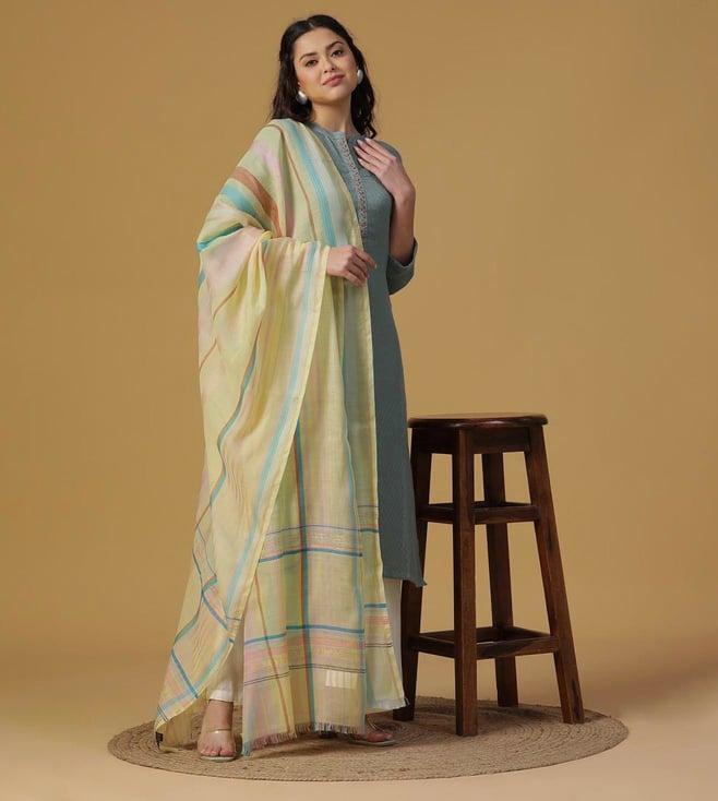 shingora mustard dobby woven silk tencel dupatta