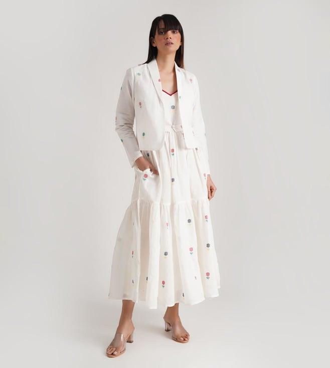 indigo dreams ivory & white vintage weaves solus dress with jacket