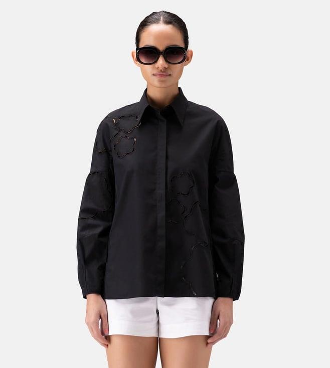 ayurganic black womens shirt with cutout embroidery