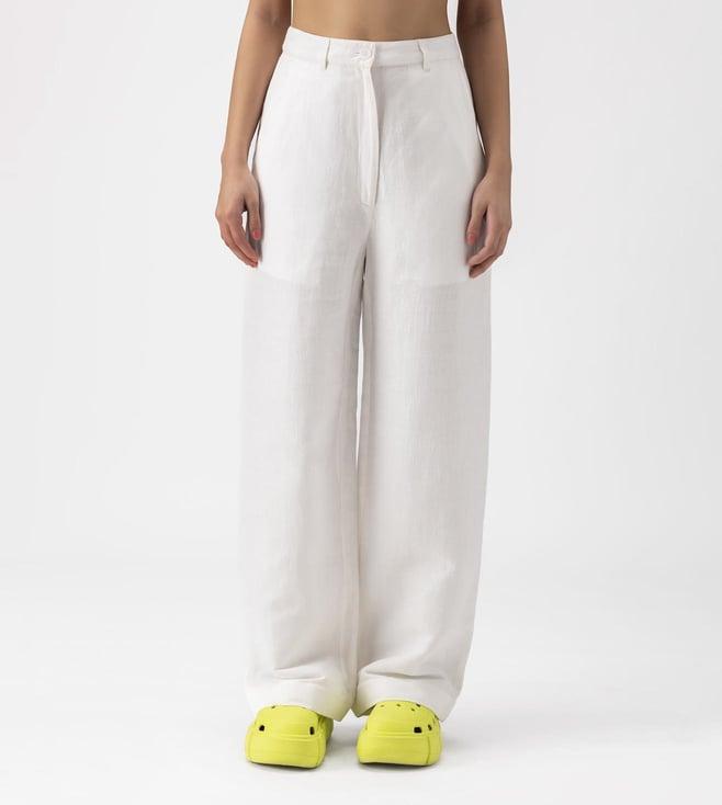 ayurganic white womens linen flared trousers