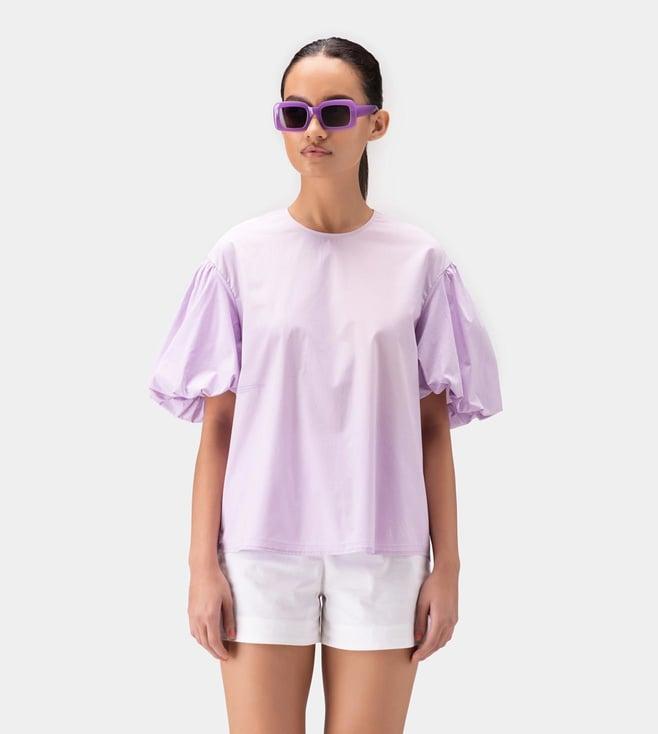 ayurganic lilac round neck top with baloon sleeves