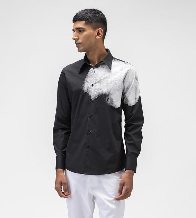 ayurganic black ombre floral shirt men with darts