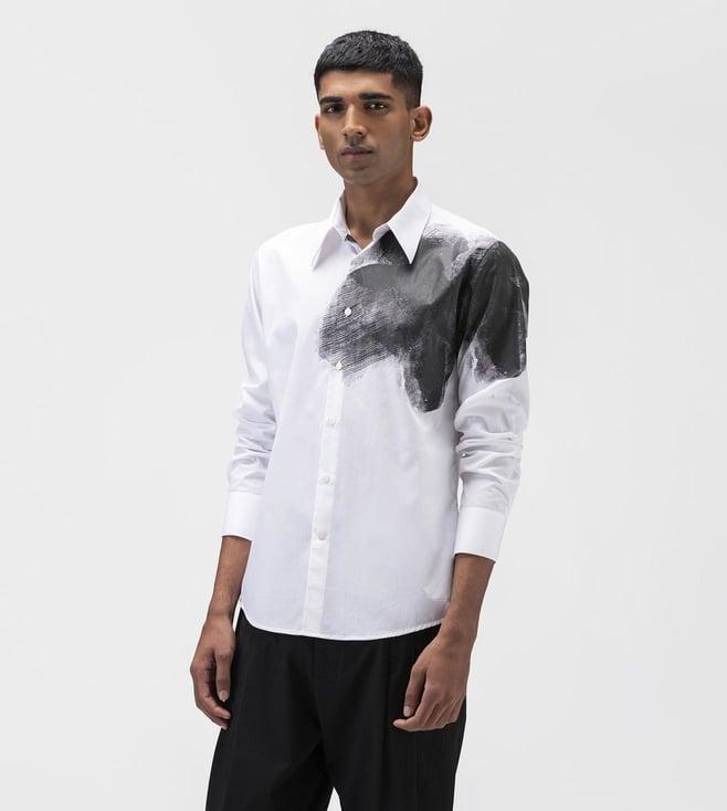 ayurganic white ombre floral mens shirt with darts