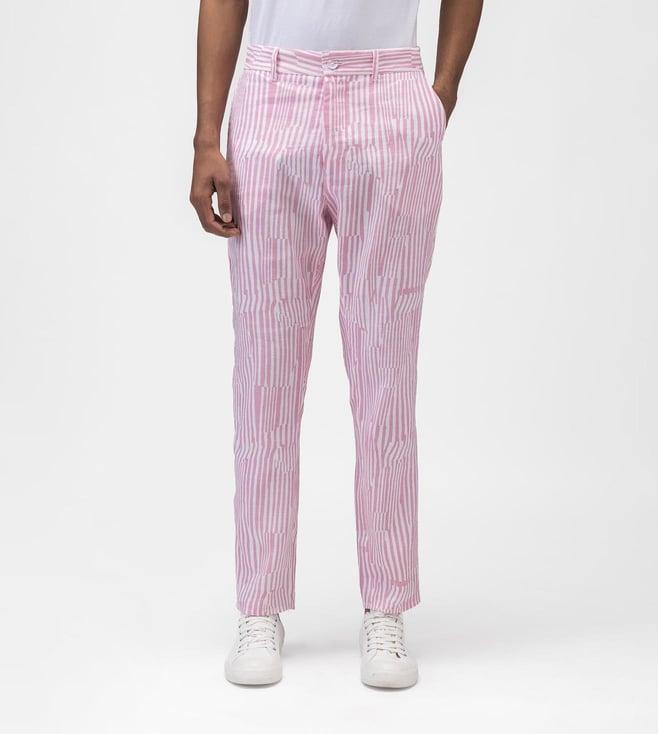 ayurganic pink printed linen mens trousers