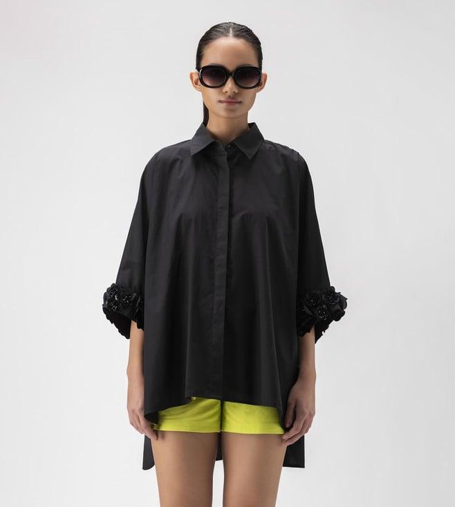 ayurganic black 3d embroidered oversized womens shirt