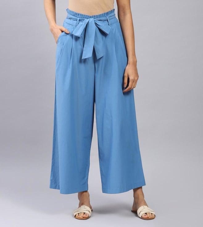 label ritu kumar blue wide-leg pants with tie-up