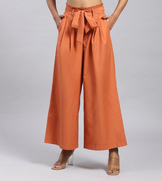 label ritu kumar brown wide-leg pants with tie-up