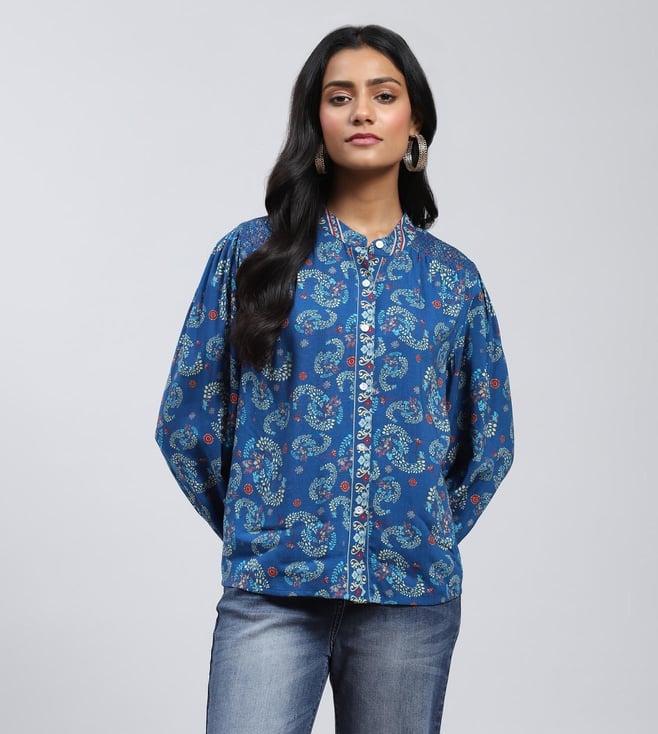 label ritu kumar blue printed shirt