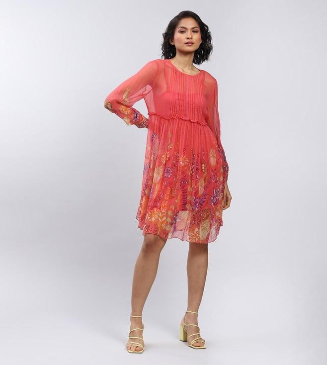 label ritu kumar coral floral print short dress with inner