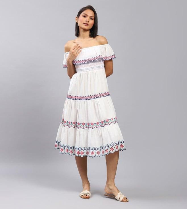 label ritu kumar white off-shoulder midi dress