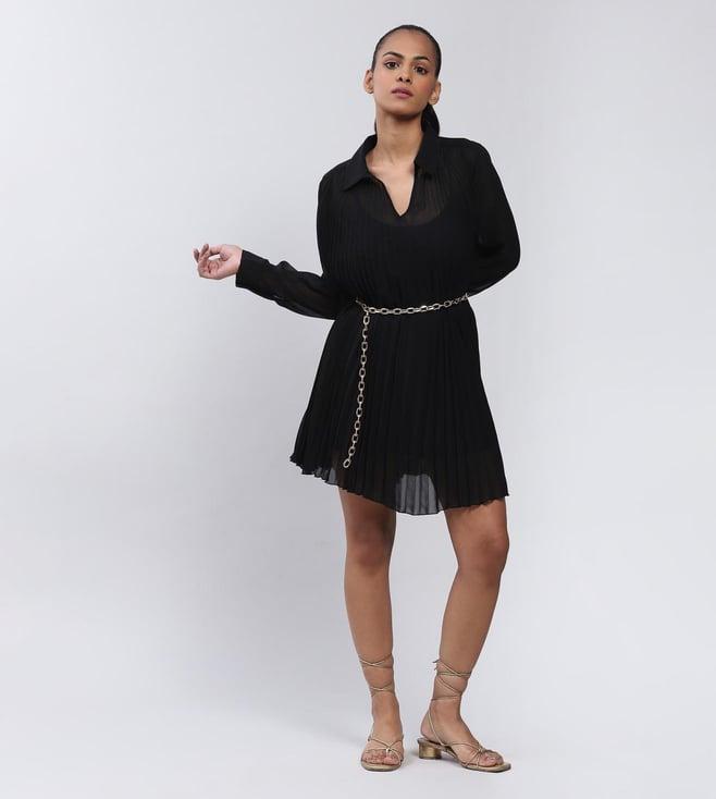 label ritu kumar black pleated short dress with inner and belt