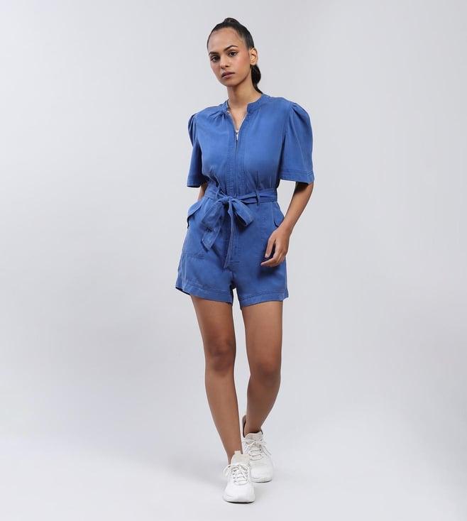 label ritu kumar electric blue front-zip playsuit