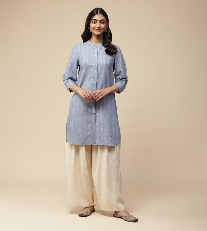 aarke ritu kumar blue yarn dyed kurta