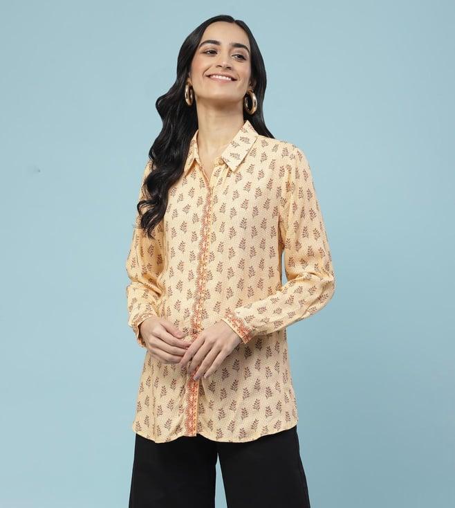 aarke ritu kumar yellow all over printed shirt