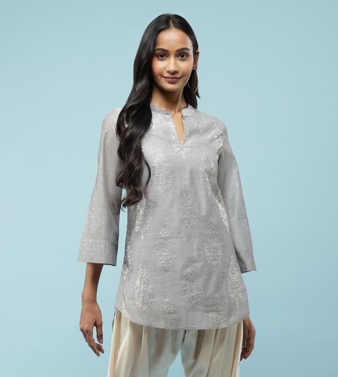 aarke ritu kumar grey band collar 3/4th sleeves kurti