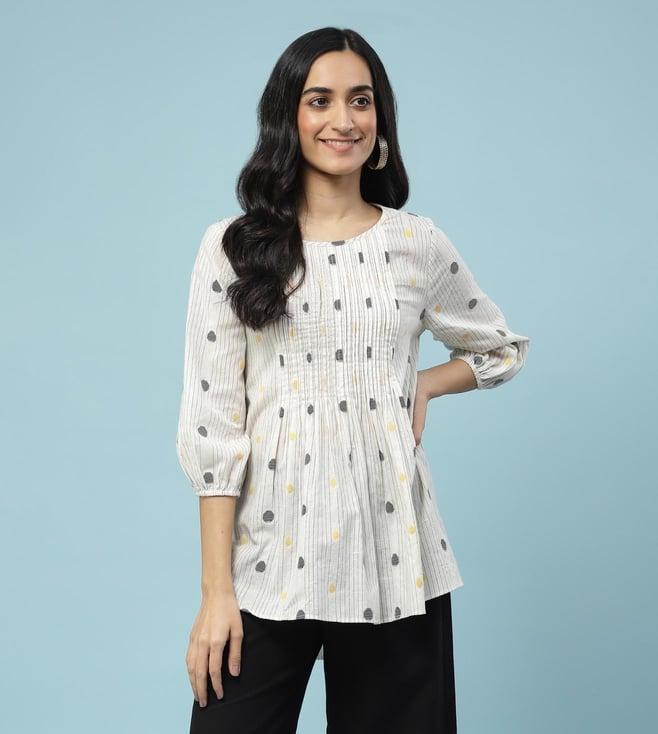 aarke ritu kumar off white yarn dyed top with pintuck detail