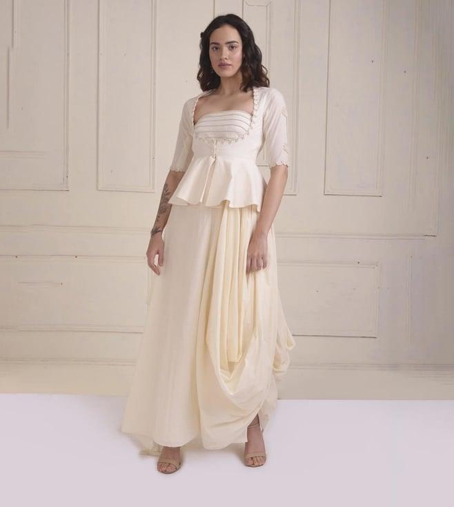 shwetanga ivory zarra dori embroidered peppum jacket with a draped gown