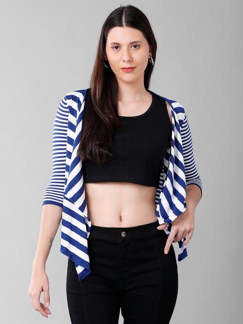 identiti blue & white cotton striped knit shrug