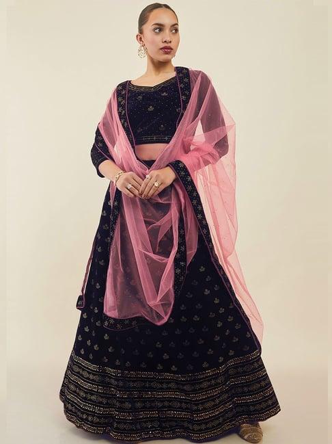 soch navy embellished unstitched lehenga choli set with dupatta