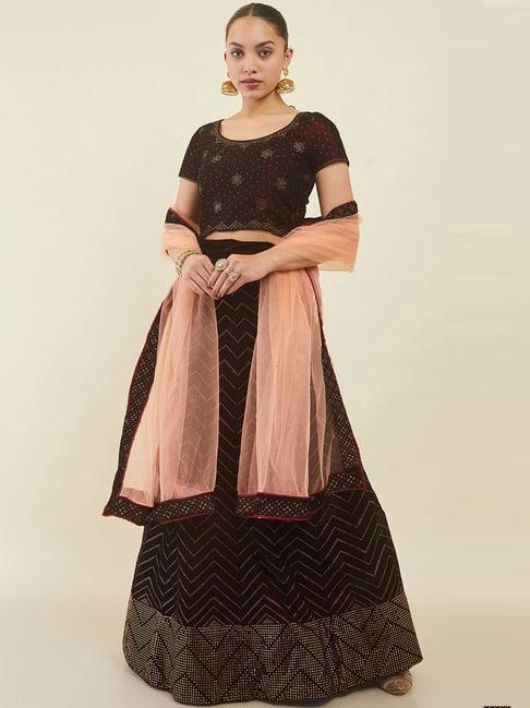 soch maroon embellished unstitched lehenga choli set with dupatta