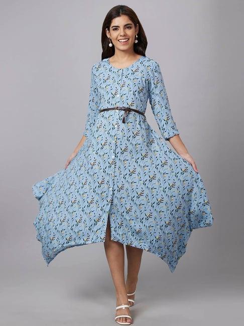 globus blue floral print assymetric dress