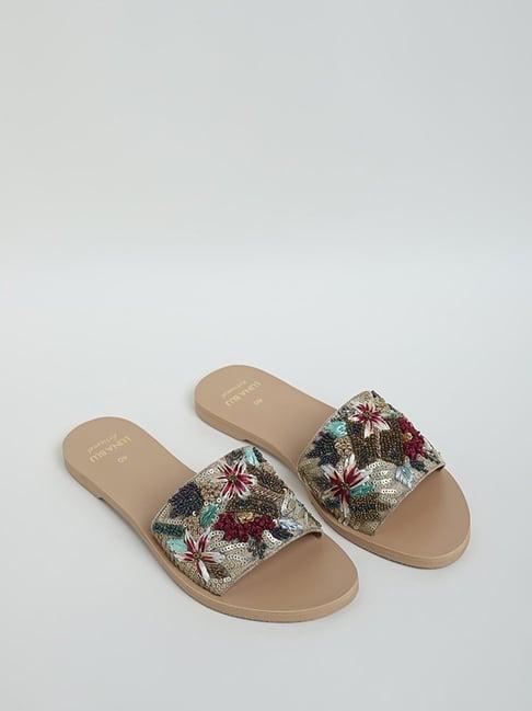 luna blu by westside light beige embellished slides