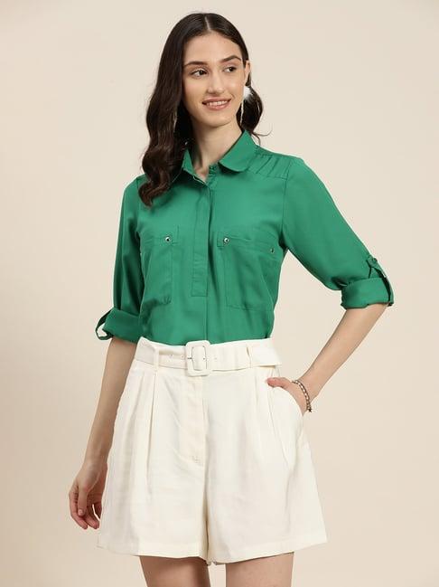 qurvii green half placket shirt