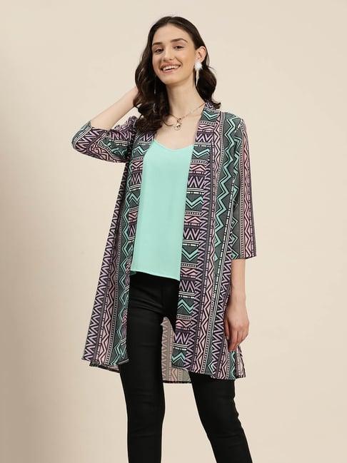 qurvii multicolor geometric print shrug