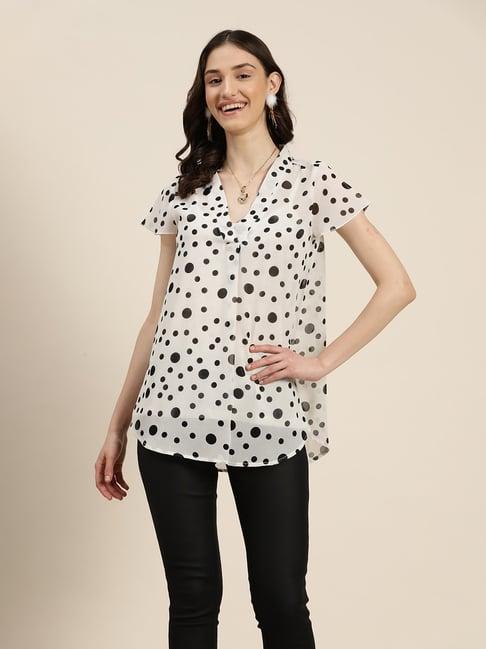 qurvii white polka dot print top