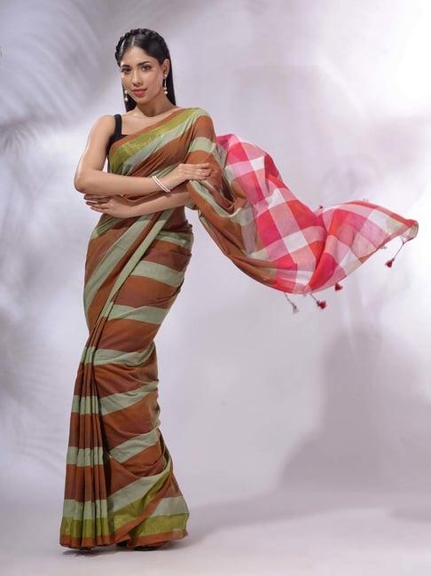 charukriti multicolor striped saree with blouse