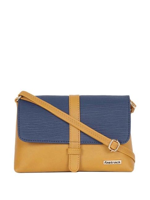 fastrack mustard color block medium sling handbag