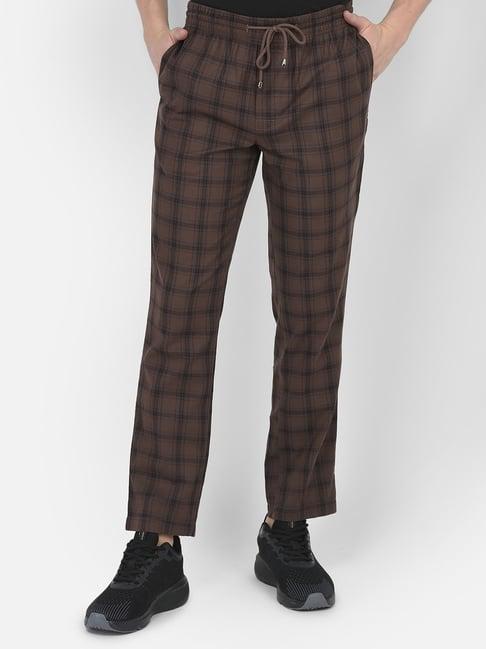 crimsoune club brown cotton regular fit checks lounge pants