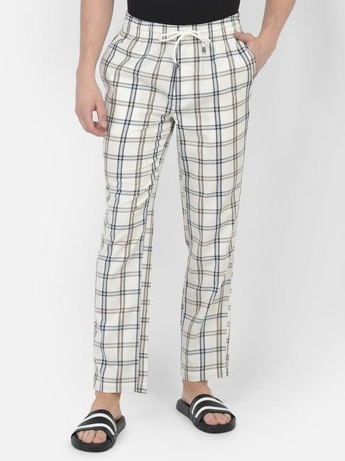 crimsoune club white cotton regular fit checks lounge pants