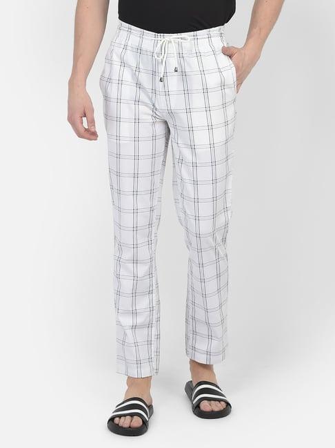 crimsoune club white cotton regular fit checks lounge pants