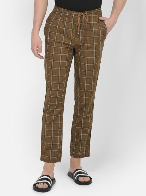 crimsoune club brown cotton regular fit checks lounge pants