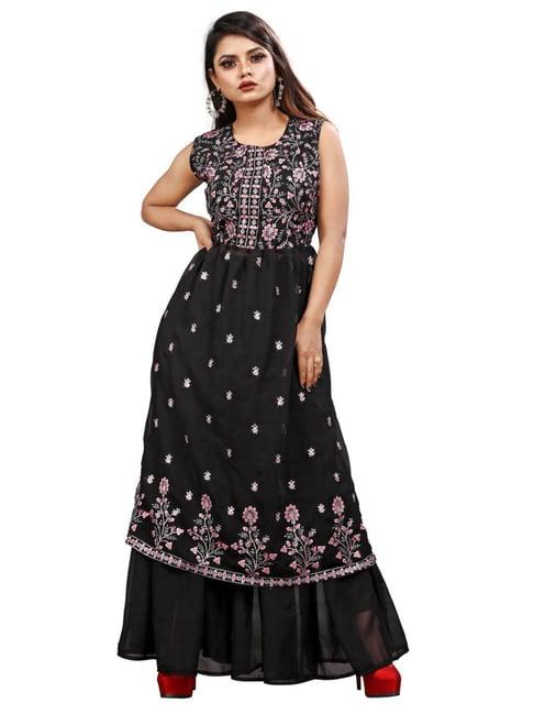 apnisha black embroidered kurta sharara set