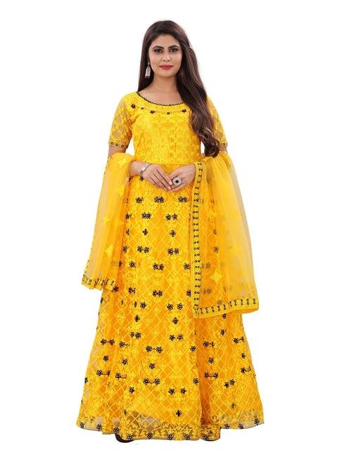 apnisha yellow embroidered semi-stitched gown