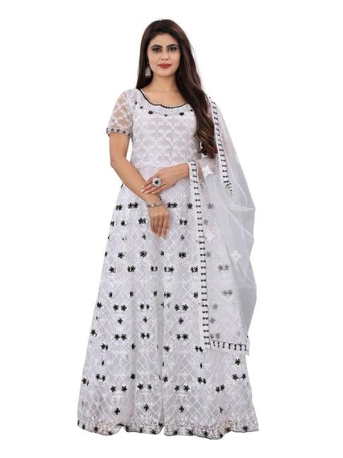 apnisha white embroidered semi-stitched gown