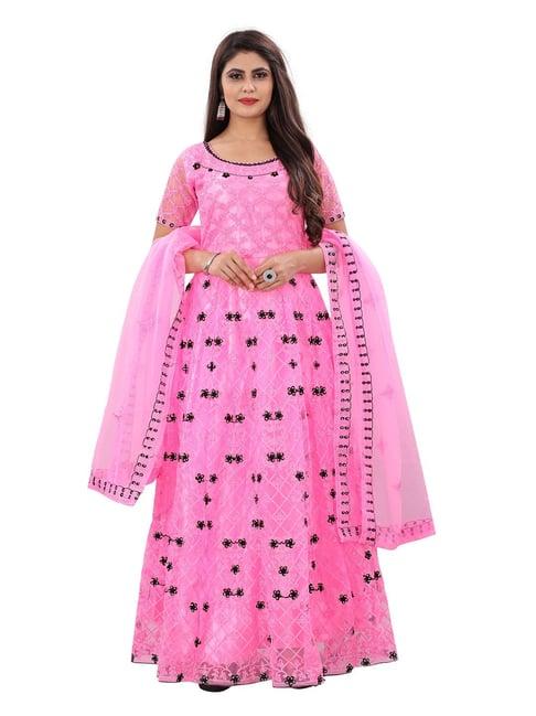 apnisha pink embroidered semi-stitched gown