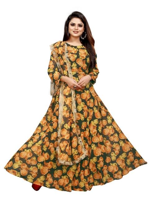 apnisha green printed readymade gown