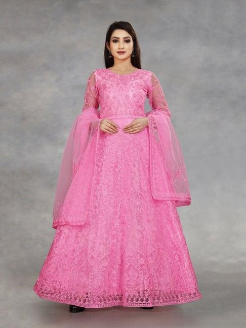 apnisha pink embroidered semi-stitched gown