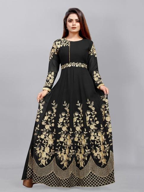 apnisha black embroidered semi-stitched gown