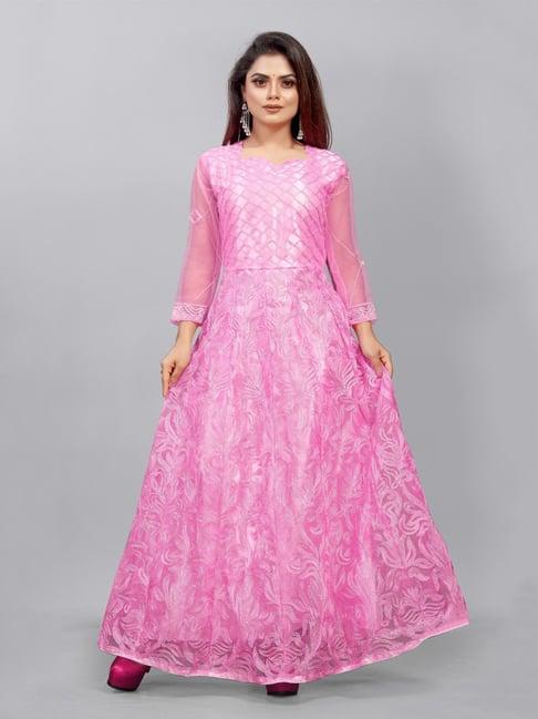 apnisha pink embroidered semi-stitched gown