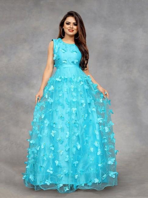 apnisha turquoise embroidered semi-stitched gown