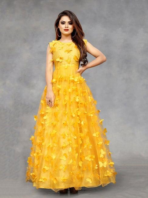 apnisha yellow embroidered semi-stitched gown