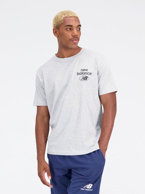 new balance light grey regular fit logo printed crew t-shirt