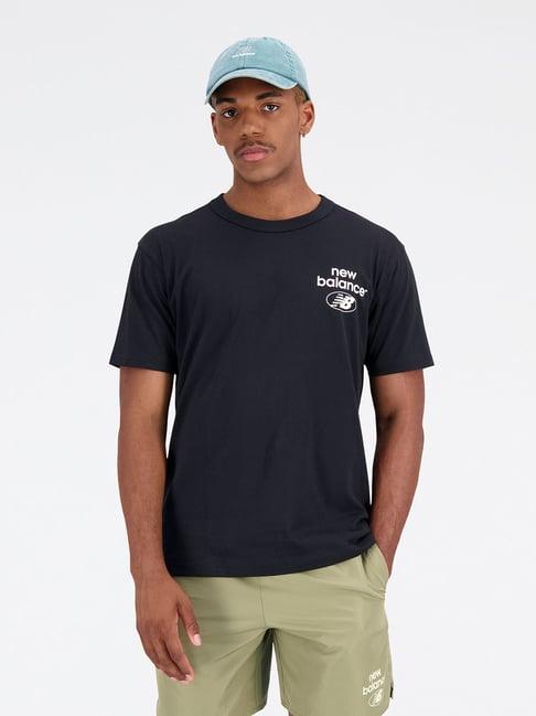 new balance black regular fit logo printed crew t-shirt